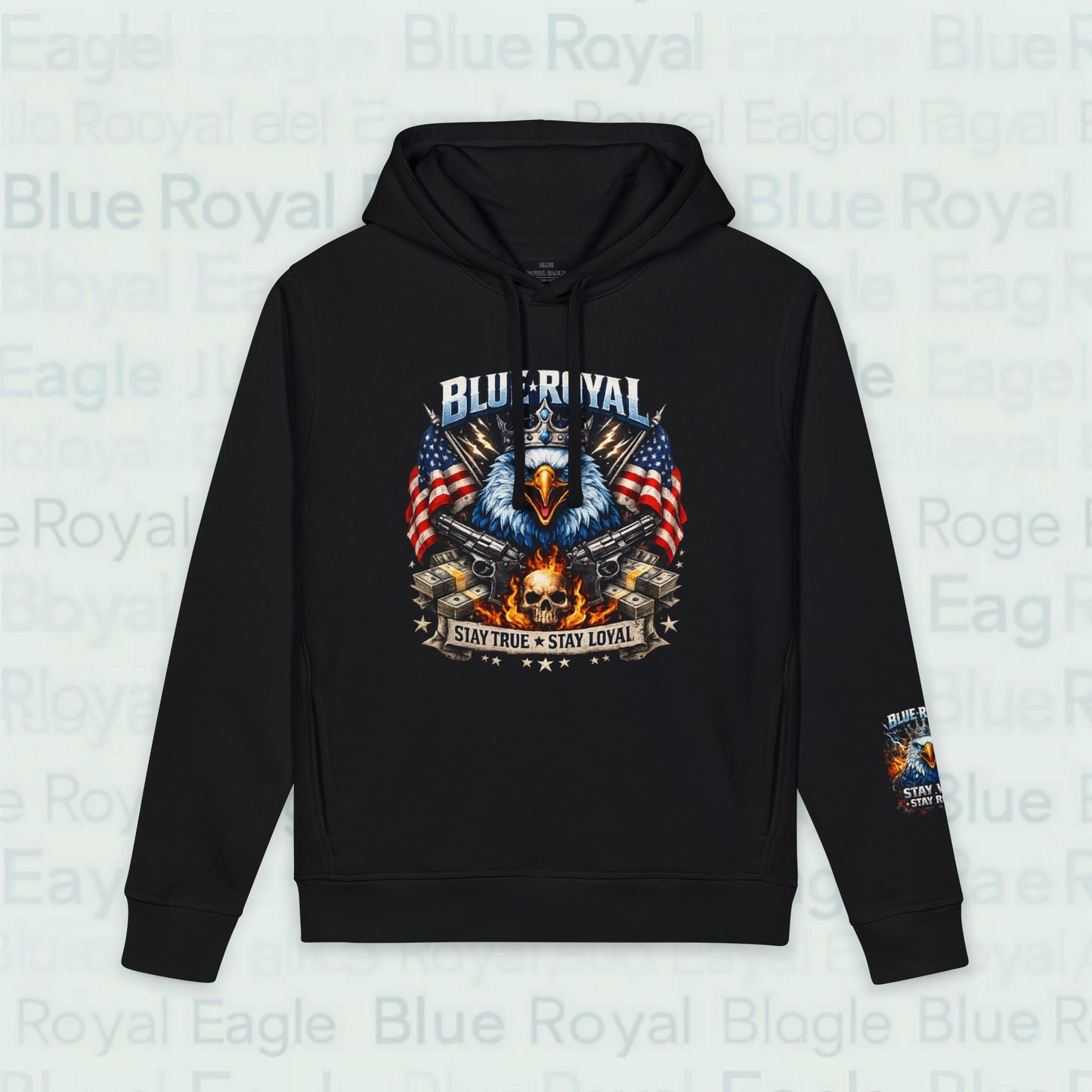 Premium organic patriotic eagle flag hoodie — "Stay True, Stay Loyal" Pullover