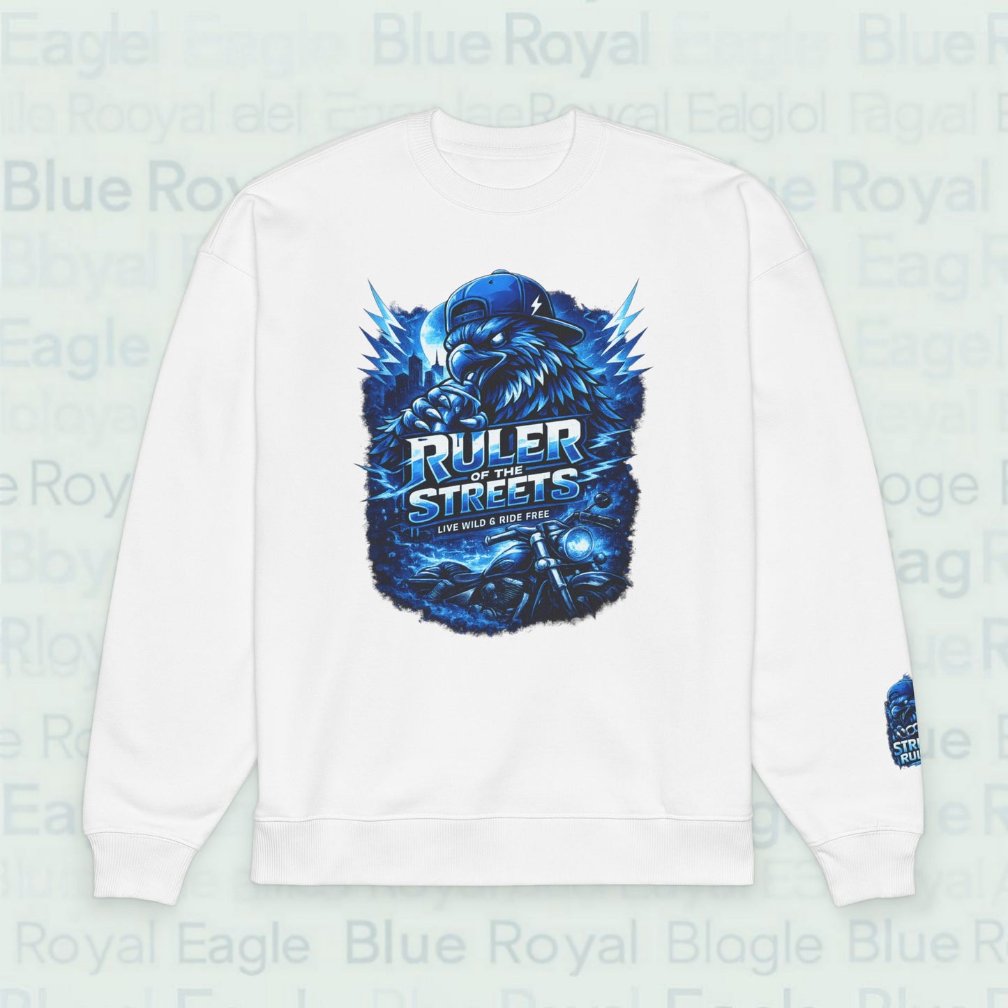 Blue Royal Eagle Street Art Sweatshirt —High-quality Oversized & Organic