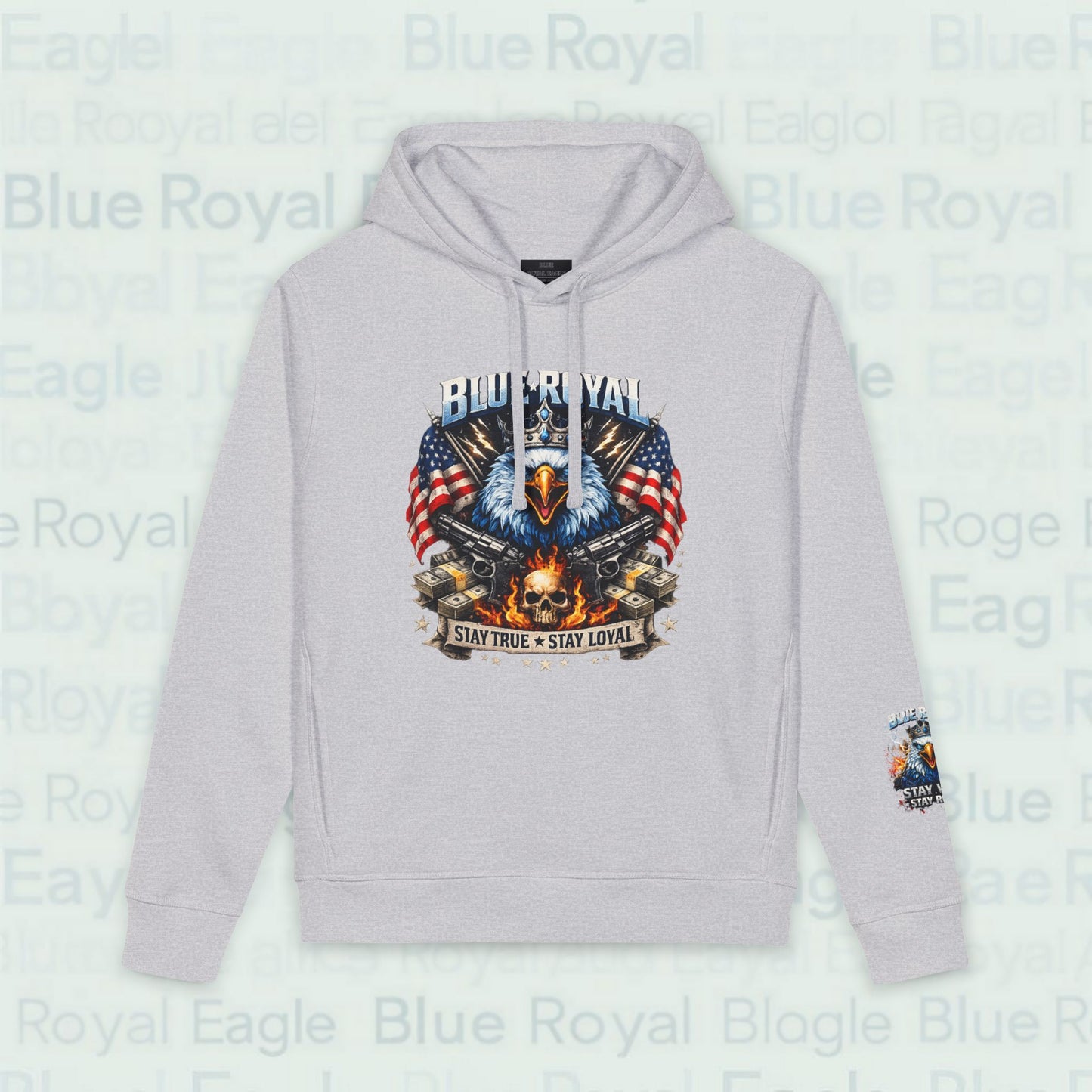 Premium organic patriotic eagle flag hoodie — "Stay True, Stay Loyal" Pullover